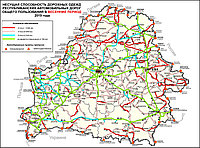 Карта несущей способности (нагрузок на ось) сети республиканских дорог РБ в период весеннего паводка 2019 г.