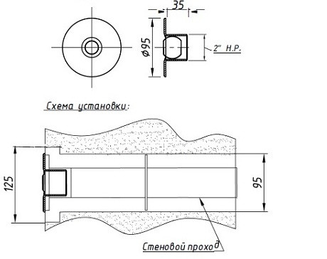 Акватехника Форсунка под плитку стеновая Акватехника 1 1/2&quot; - фото 2 - id-p96371895