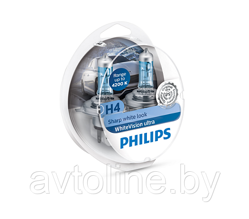 Автомобильные лампы H4 Philips White Vision Ultra + 2x W5W 4200K (комплект 2+2 шт) 12342WVUSM