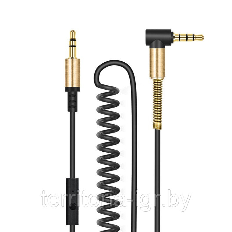 Витой Акустический кабель+ микрофон 24K позолота UPA02 AUX Spring Audio Cable 3.5mm 2м. черный Hoco - фото 2 - id-p70105806