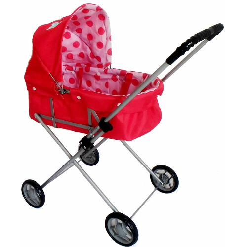 Детская коляска-трансформер для кукол 9308-3 (розовая в горох