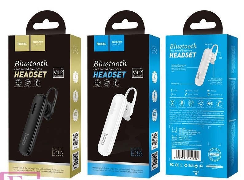 Bluetooth-гарнитура Hoco E36 цвет: чёрный (Bluetooth 4.2; 70мАч)