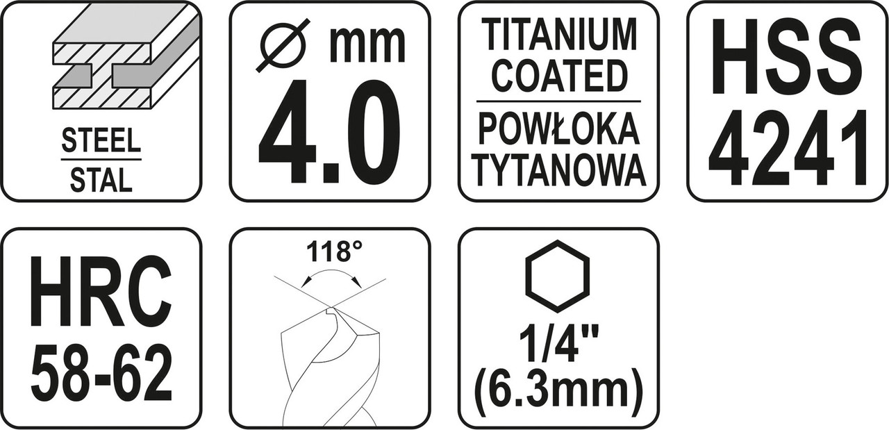 YT-44821 Сверло-шарошка по металлу 4.0мм HSS-TiN с хвостовиком HEX - фото 4 - id-p96705513