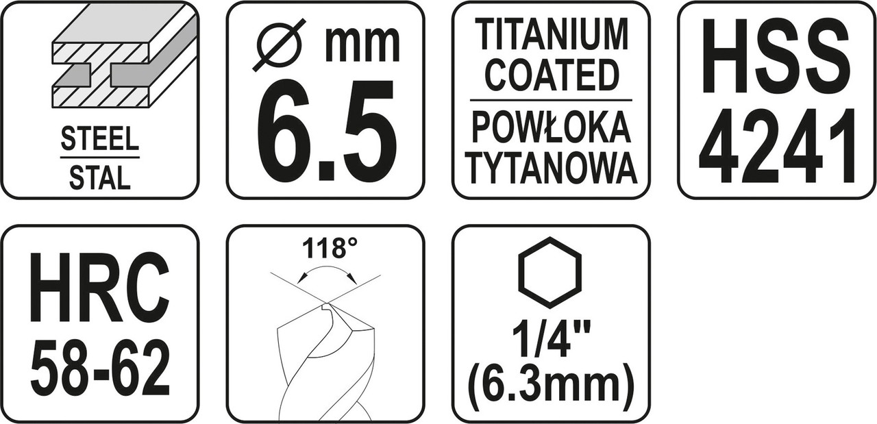 Сверло-шарошка по металлу 6,5мм HSS-TiN с хвостовиком HEX YT-44824 - фото 3 - id-p96705964