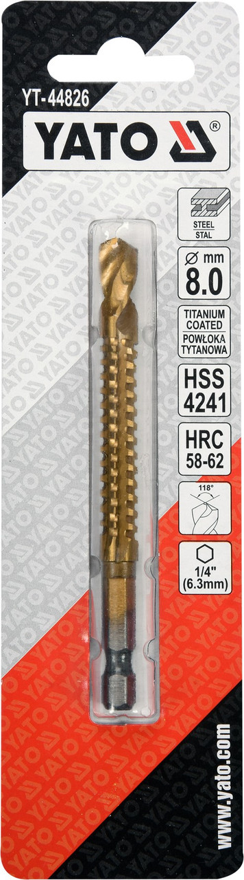 Сверло-шарошка по металлу 8.0мм HSS-TiN с хвостовиком HEX YT-44826 - фото 3 - id-p96706405