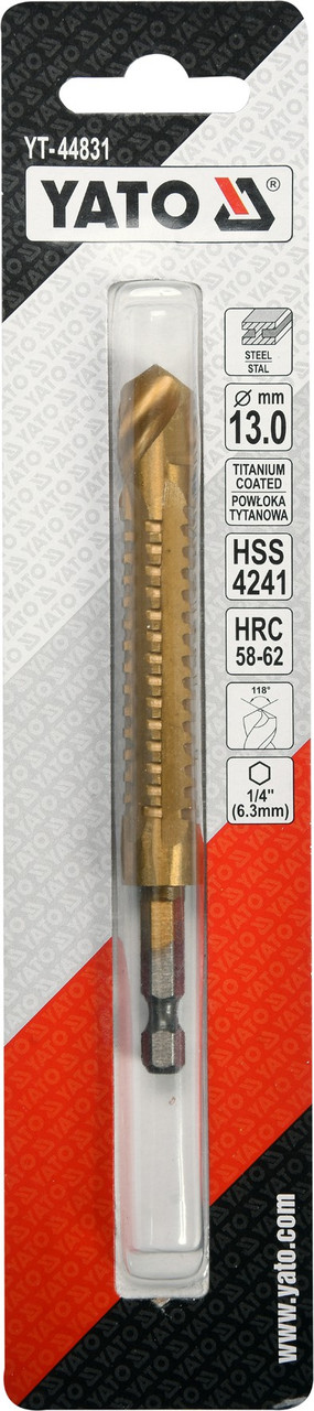 Сверло-шарошка по металлу 13.0мм HSS-TiN с хвостовиком HEX YT-44831 - фото 4 - id-p96706843