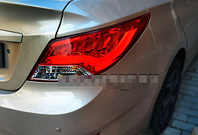 Задние фонари Hyundai Solaris '10-'13, светодиодные, красные, прозрачные, световая трубка