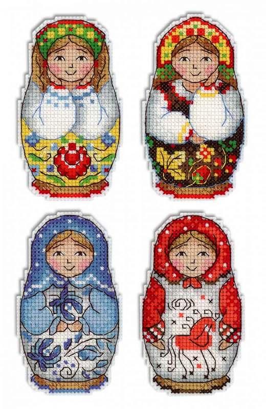 Набор для вышивания крестом «Русские матрешки. Магниты».