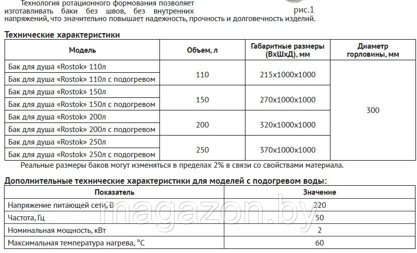 Бак для душа Rostok 110л без подогрева - фото 6 - id-p96895497