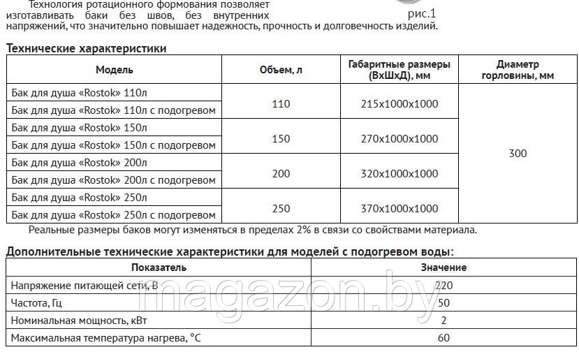 Бак для душа Rostok 150л без подогрева - фото 6 - id-p96896457