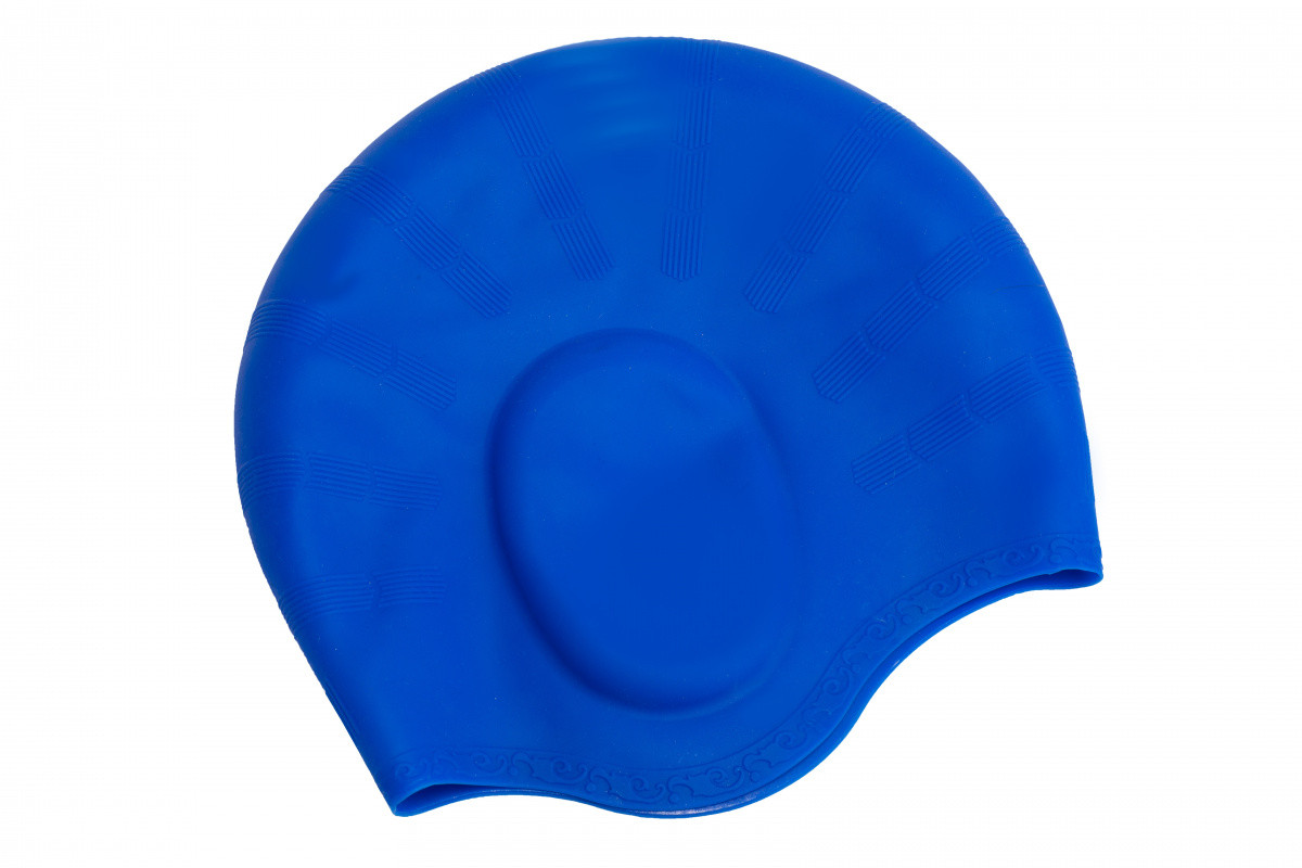 Шапочка для плавания силиконовая с выемками для ушей синий, фото 1