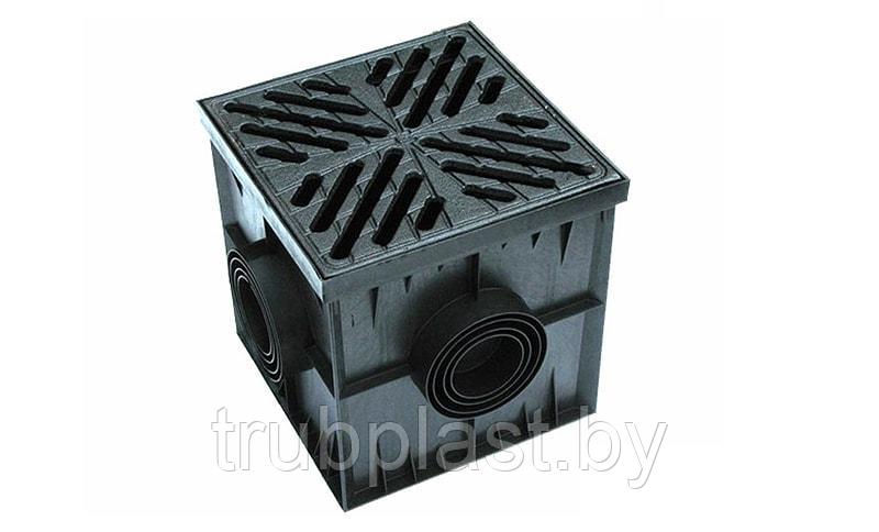 Дождеприемник пластиковый черный 300х300х300мм (c чугунной решеткой) - фото 1 - id-p96915384