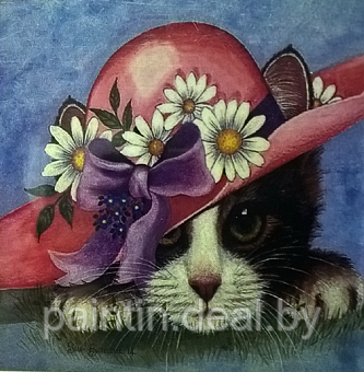 Алмазная мозаика "Кот в шляпе" на подрамнике - фото 1 - id-p97105251