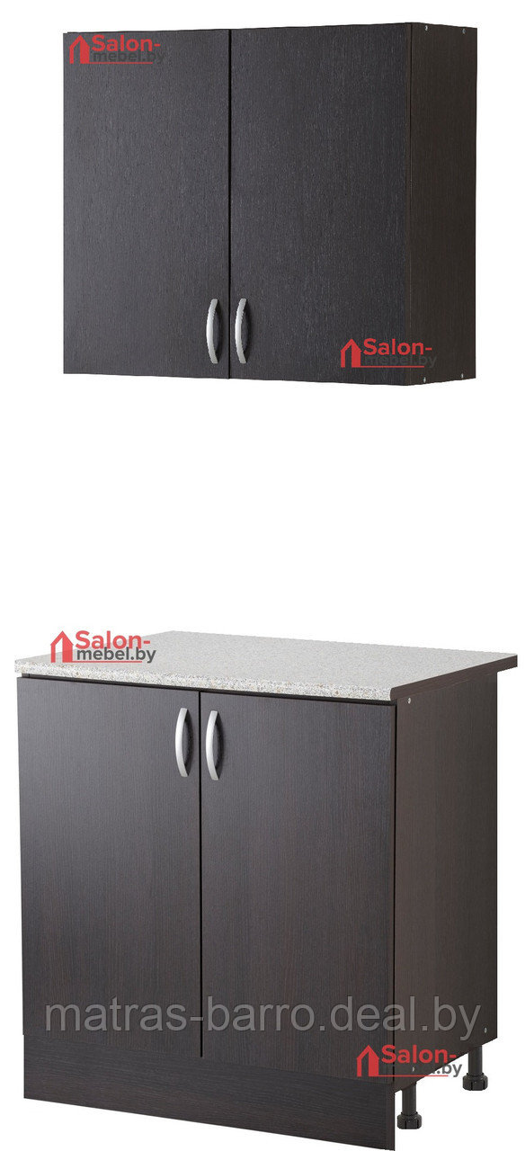 Шкаф кухонный со столешницей 80 см + верхний шкаф 80 см (лДСП венге/бодега светлая) - фото 2 - id-p97106098