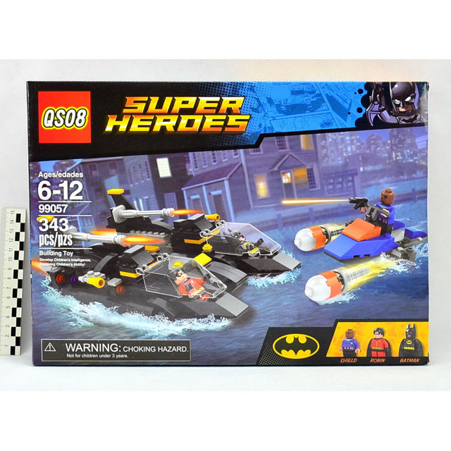 Конструктор SQ08 99057 Super Heroes Погоня в бухте на Бэткатере (аналог Lego Super Heroes 76034) 343 детали - фото 1 - id-p97114328