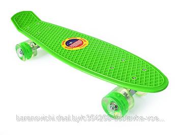 Пенниборд скейтборд со светящимися полиуретановыми колесами PU 22" 56см Penny board