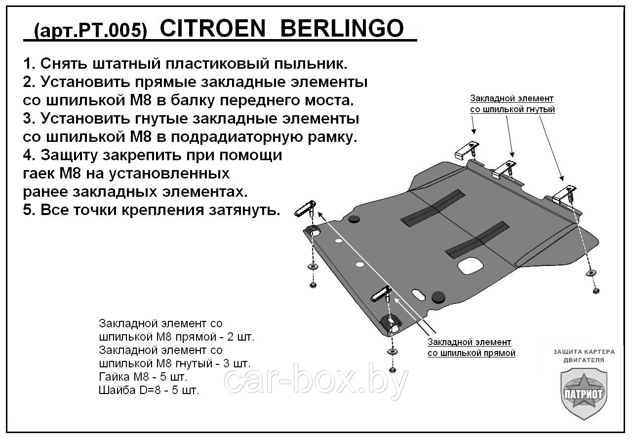 Защита двигателя и КПП CITROEN BERLINGO 1, 2 с 1996-2008 металлическая