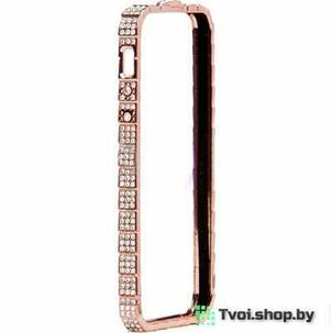 Бампер для iPhone 6/ 6s металлический со стразами, бронзовый, фото 2