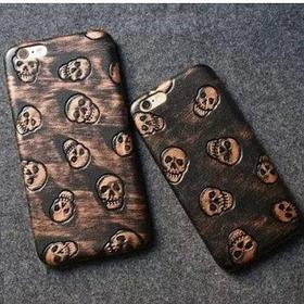 Чехол для iPhone 6/ 6s накладка Retro skull черный и золотой, кожаный