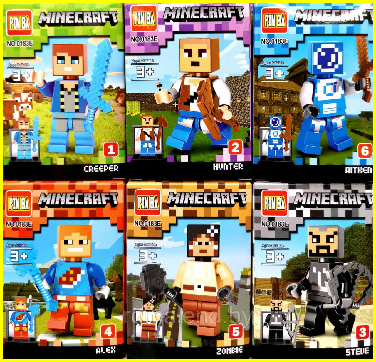Набор мини-фигурок Minecraft, 6 видов - фото 1 - id-p97240115