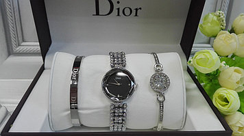 Красивый женский набор, Часы, два  браслета  Dior