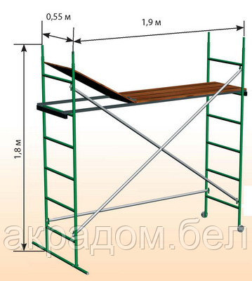 Подмости строительные Дуэт, приставные для отделочных работ,. Размер площадки 1.8х0.55м - фото 2 - id-p1616931