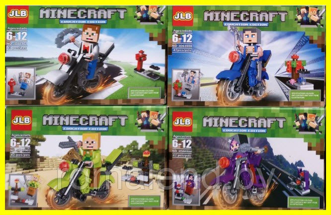 Набор мини-фигурок Minecraft на мотоциклах, 8 видов - фото 1 - id-p97582398