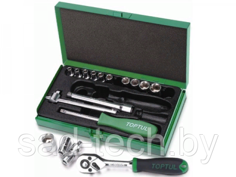 Набор головок 1/4" 4-13мм 17предм. 6гр. метал.кейс TOPTUL (GCAD1702)