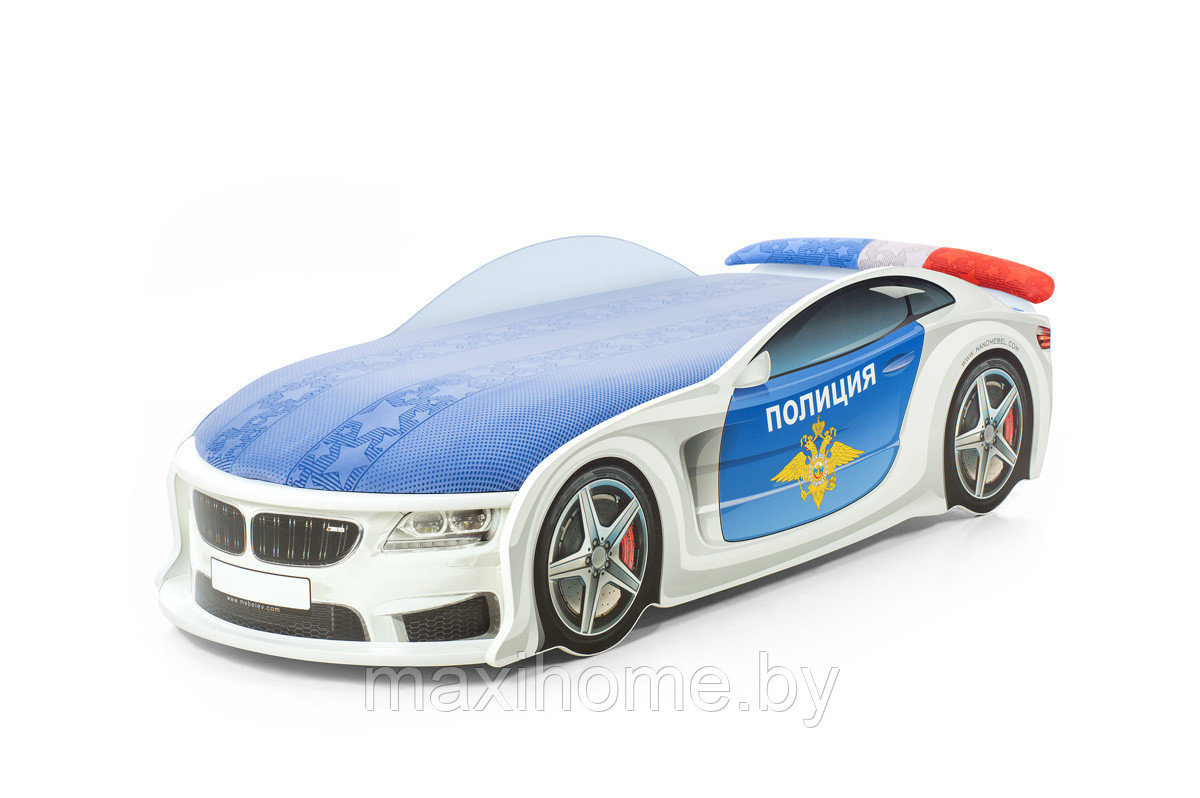 КРОВАТЬ-МАШИНА BMW (ПОЛИЦИЯ) МАТРАС В КОМПЛЕКТЕ + ПОДСВЕТКА ДНА И ФАР - фото 3 - id-p69362448