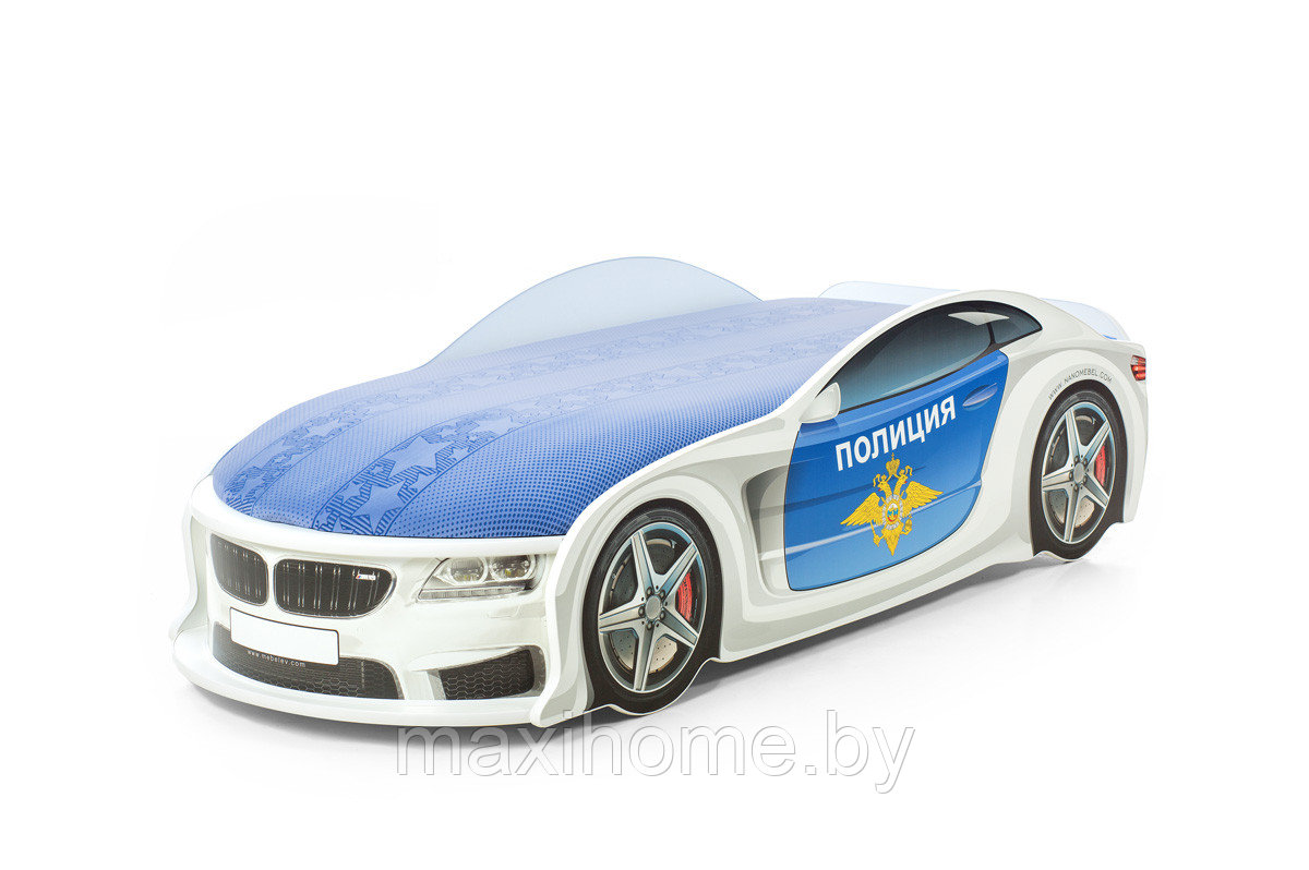 КРОВАТЬ-МАШИНА BMW (ПОЛИЦИЯ) МАТРАС В КОМПЛЕКТЕ + ПОДСВЕТКА ДНА И ФАР - фото 5 - id-p69362448