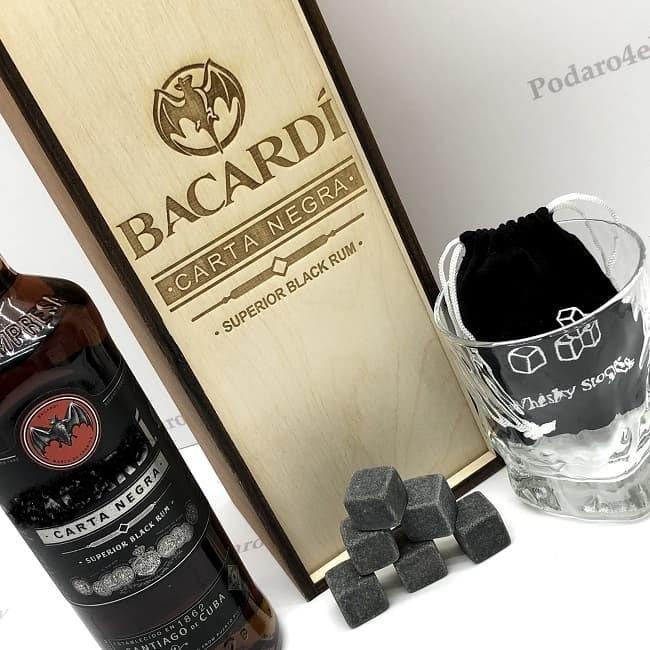 Подарочный набор для виски «BACARDI» со стаканом и камнями - фото 2 - id-p97672925
