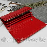 Кошелёк женский на магните, 2 отдела рамка, 5 отделов для кредиток, наружный карман, цвет красный, фото 3