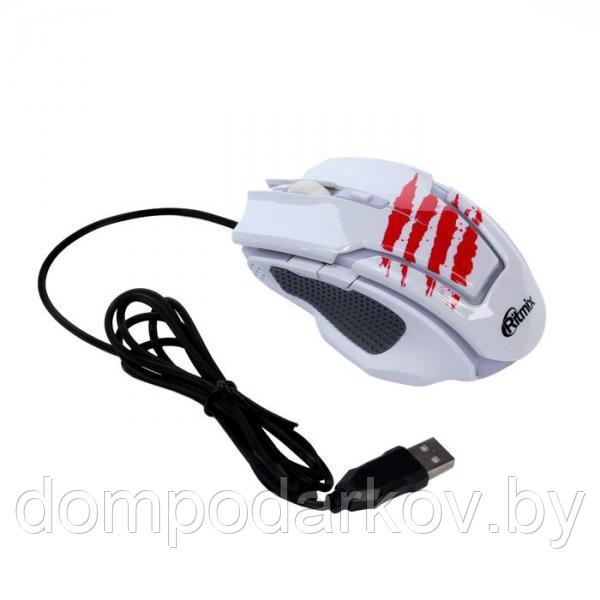 Мышь Ritmix ROM-350, игровая, проводная, оптическая, 2400 dpi, 6 кнопок, белая - фото 1 - id-p97839669