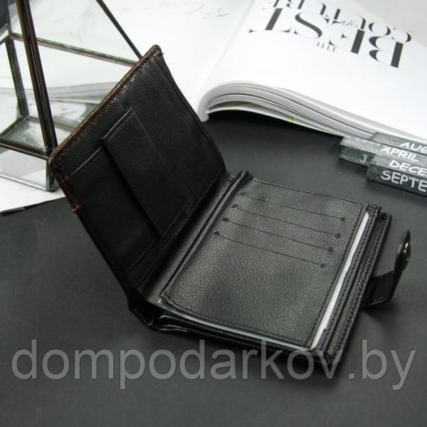 Портмоне мужское 3 в 1 для автодокументов и паспорта, 2 отдела, для карт, для монет, цвет чёрный/кофе - фото 2 - id-p97839675