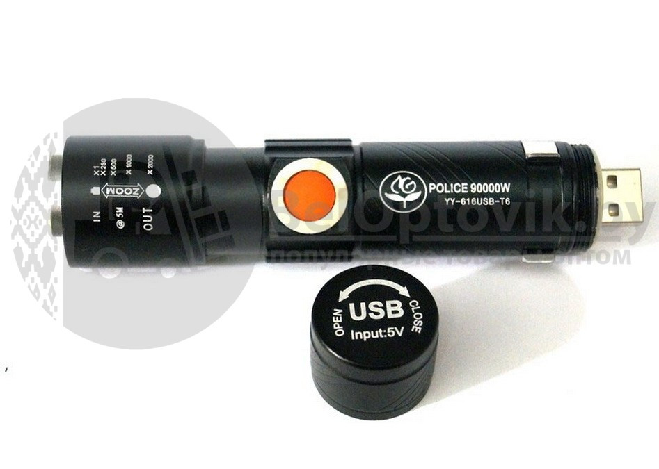 Ручной светодиодный фонарь с USB Forex World аккумуляторный с фокусировкой HL-616-T6 (USB, 3mode) - фото 4 - id-p97839352