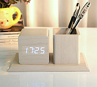 Деревянные светодиодные часы - будильник, фото 1