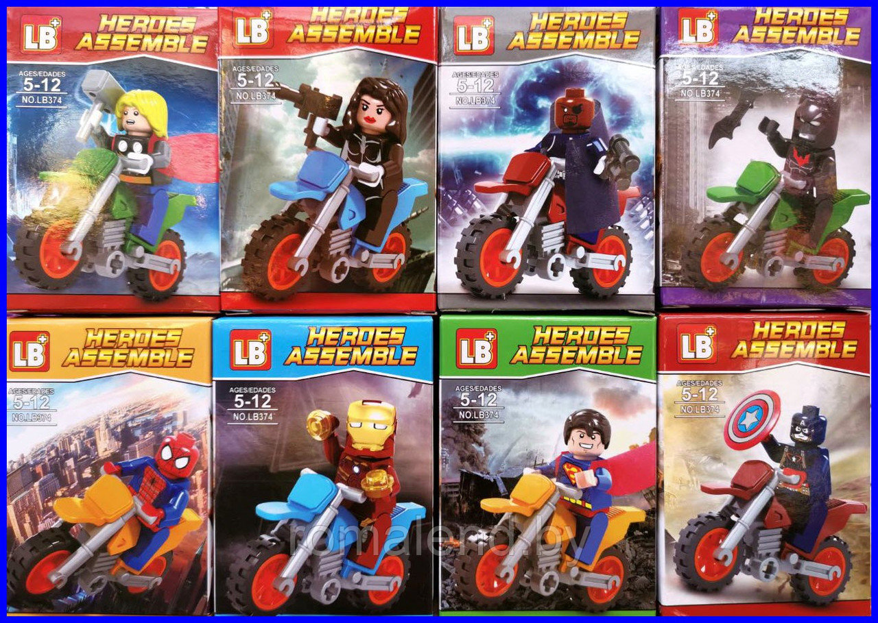 Фигурки мини-конструктор Super Heroes на мотоциклах (8 шт) - фото 1 - id-p97998426