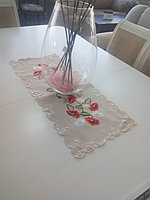 Салфетка льняная вышитая Дорожка льняная декоративная с вышивкой "Маковый букет" 40*90 см, фото 1
