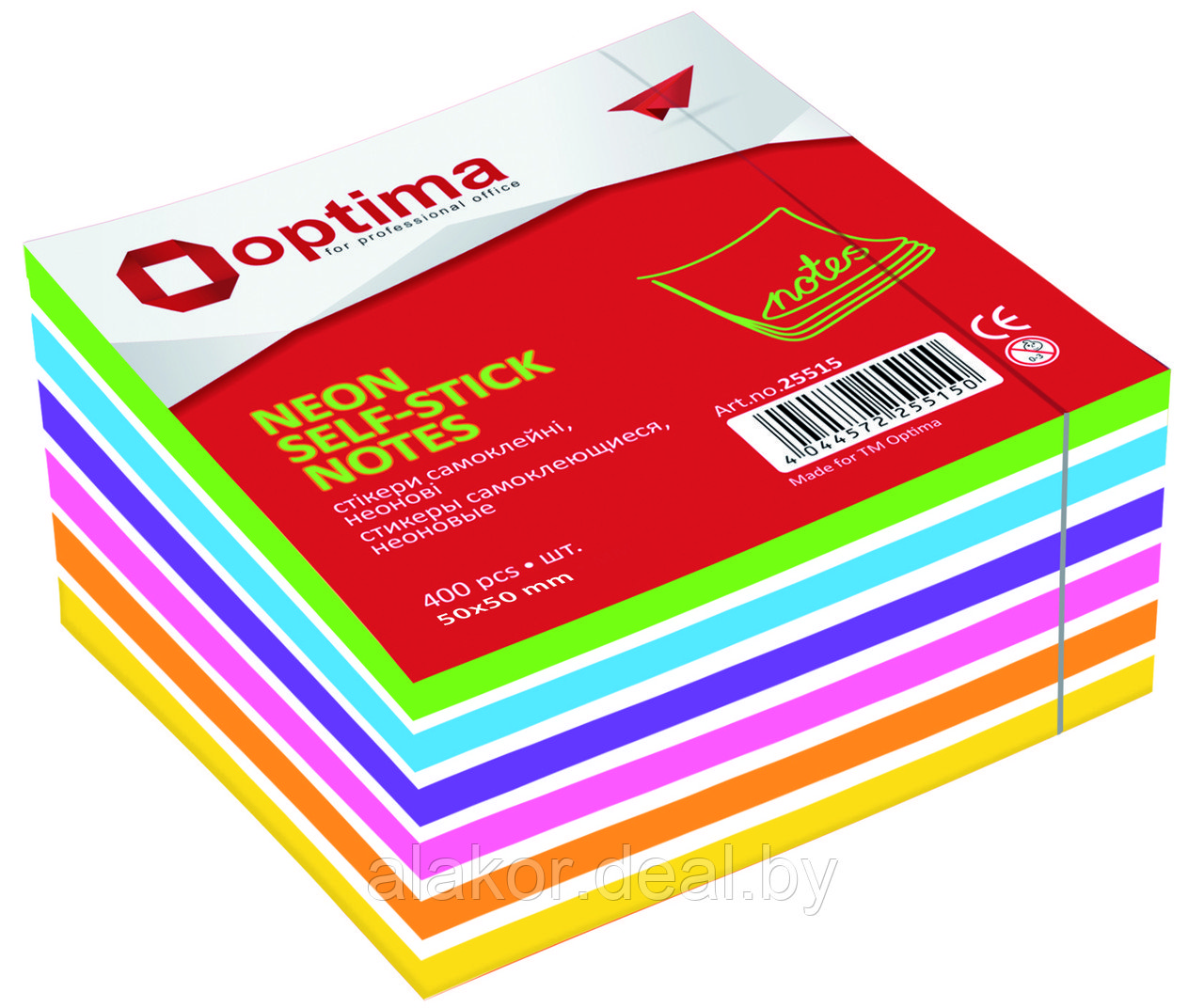 Стикеры Optima 50х50 250 листов, 6 неоновых цветов - фото 1 - id-p98150350
