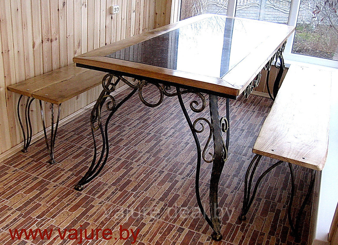 Комплект кованой мебели: стол и 2 скамейки - фото 1 - id-p4907368