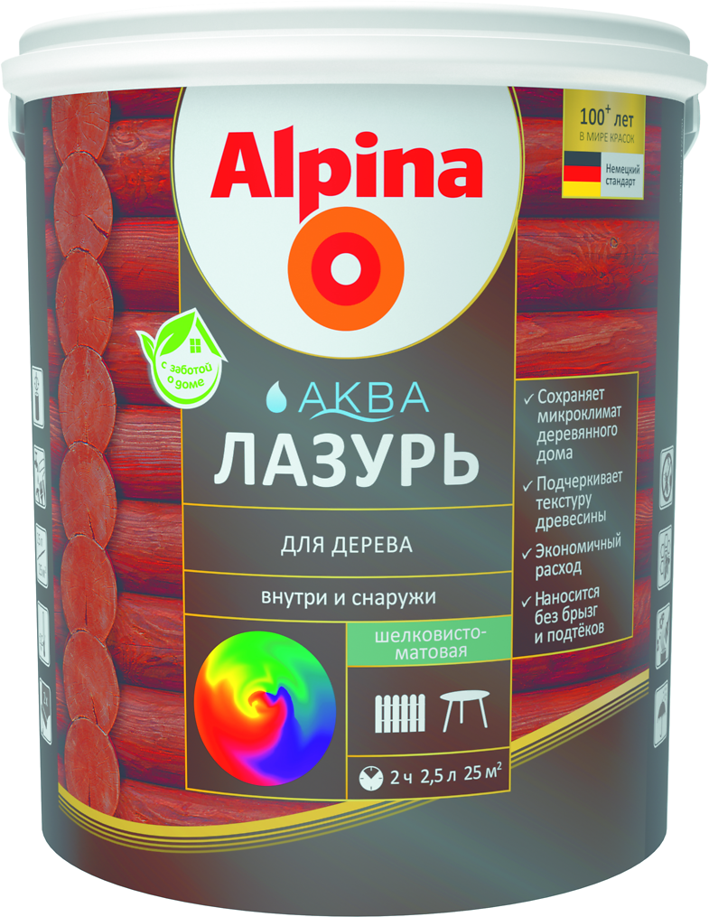 Аква Лазурь для дерева Alpina прозрачная 2.5 л./2.5 кг.