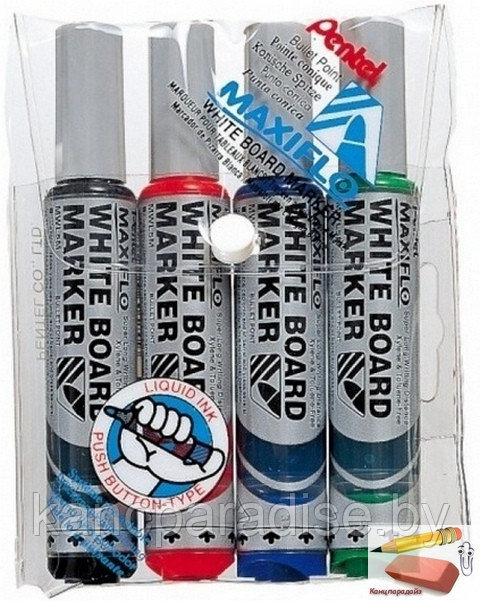 Набор маркеров для доски Pentel Maxiflo, 4 штуки