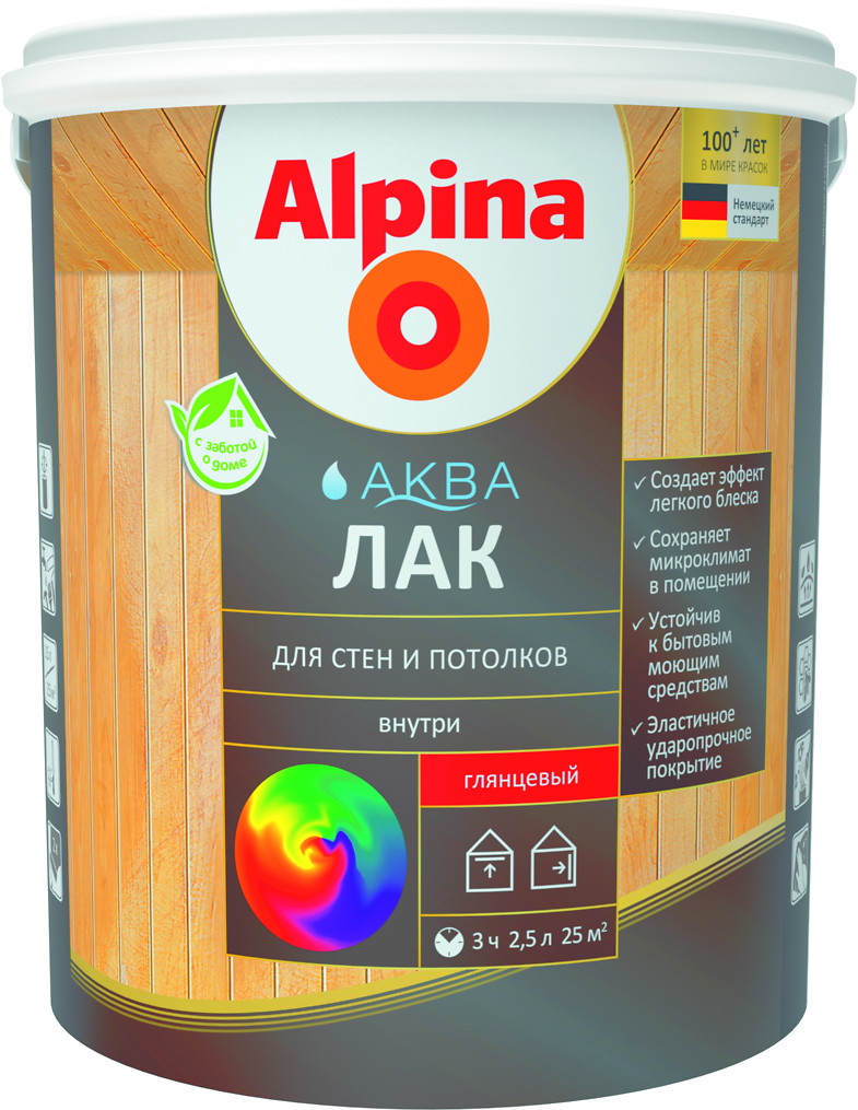 Лак для стен и потолков Alpina Аква глянцевый 0.9 л./ 0.9 кг. - фото 1 - id-p98203482