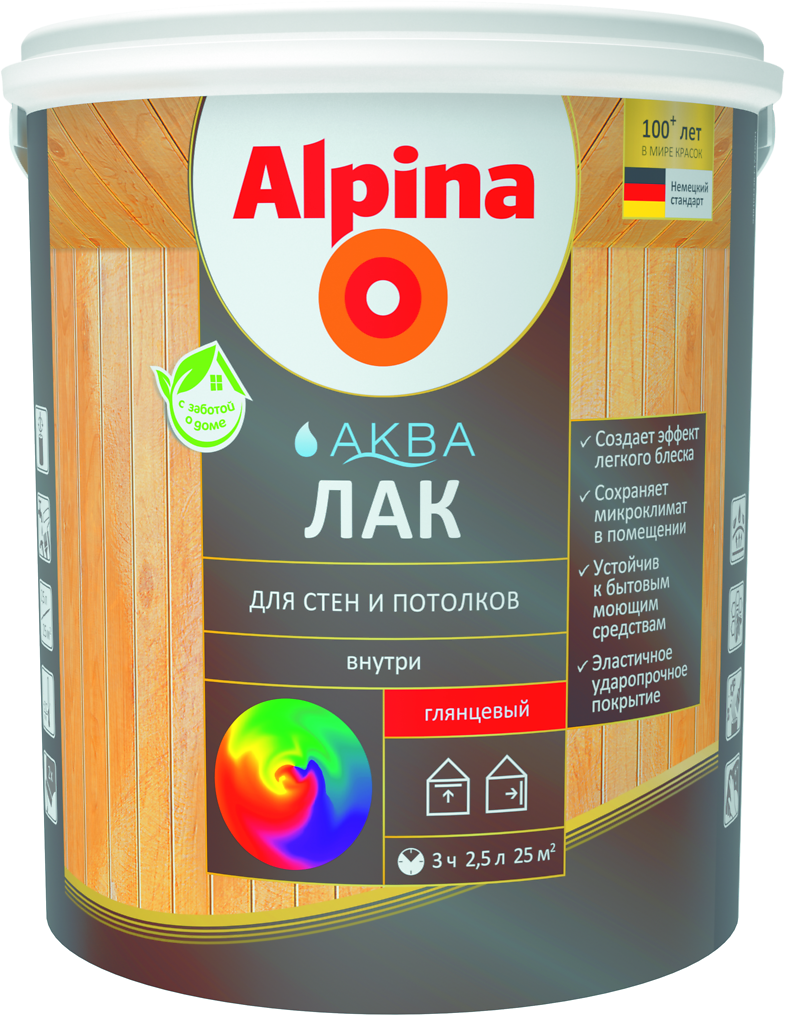 Лак для стен и потолков Alpina Аква шелковисто-матовый 2,5 л./ 2,5 кг. - фото 1 - id-p98203484