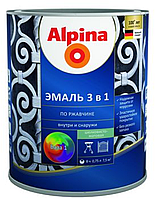 Эмаль по ржавчине 3 в 1 Alpina RAL9005 Черный 2,5л. / 2,65 кг.