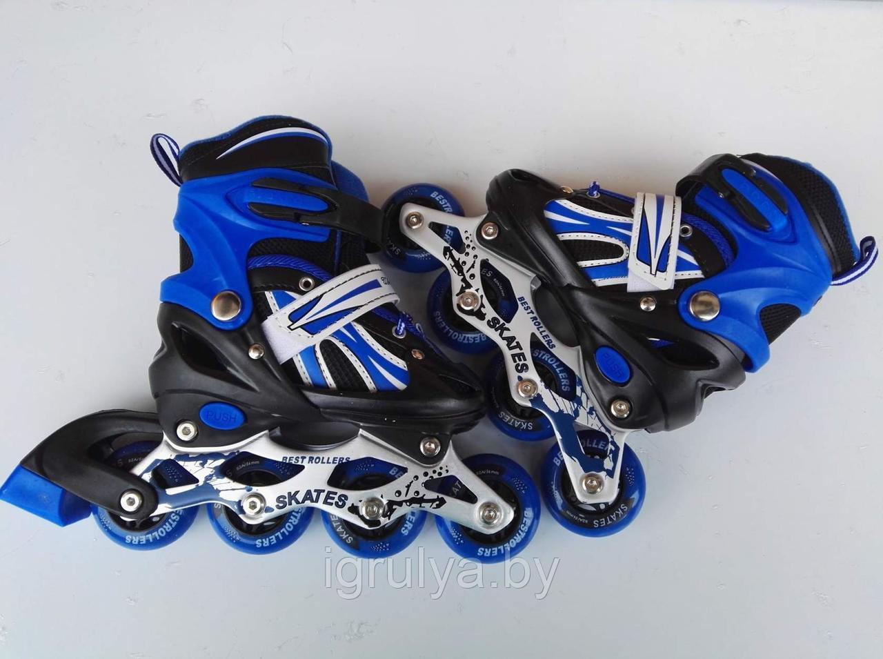 Роликовые коньки , светящиеся колёса, синие S (30-33) 18-20.5 см квадро ролики с защитой и шлемом - фото 2 - id-p98220817