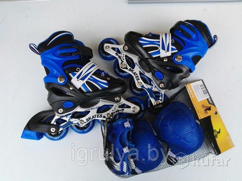 Роликовые коньки , светящиеся колёса, синие S (30-33) 18-20.5 см квадро ролики с защитой и шлемом - фото 1 - id-p98220817