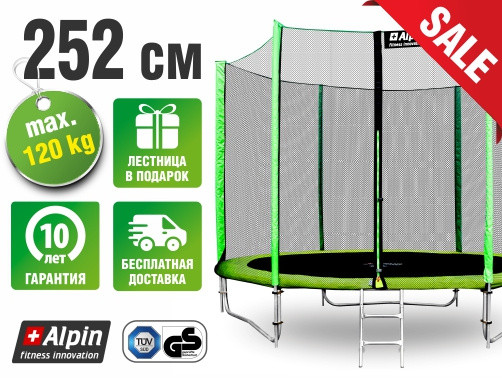 Батут Alpin 2,52 м с защитной сеткой и лестницей - фото 1 - id-p98220836