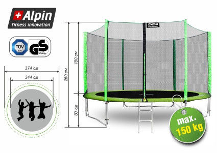 Батут Alpin 3,74м с защитной сеткой и лестницей - фото 3 - id-p98221212