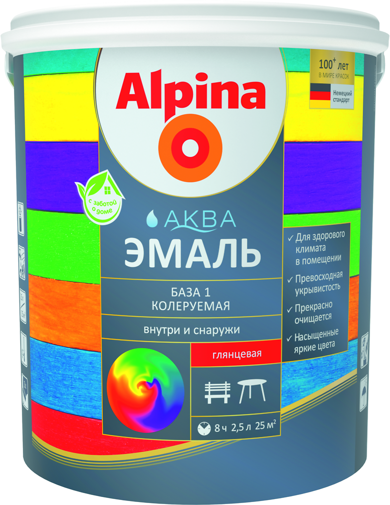 Эмаль колеруемая шелковисто-матовая База 1 Alpina Аква 2,5 л./ 3,05 кг - фото 1 - id-p98220897